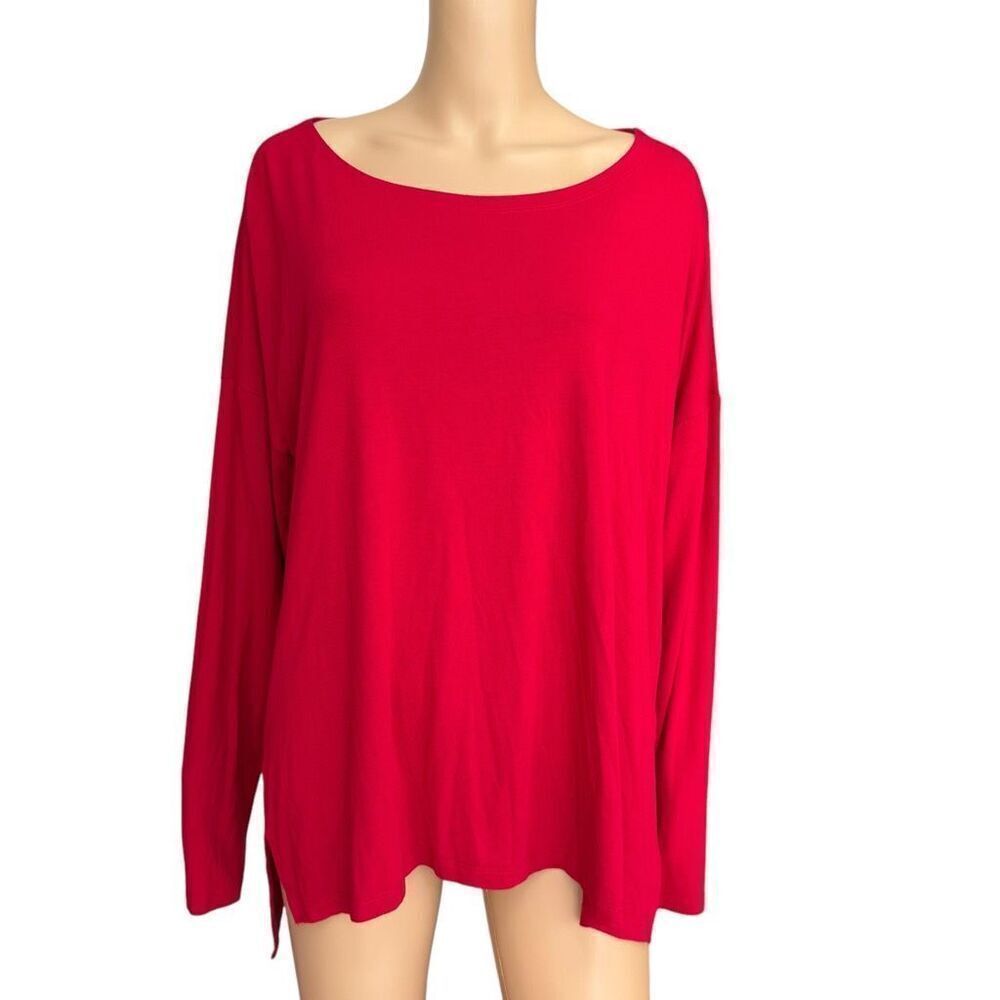 Eileen Fisher stretch jersey knit long sleeve red shark bite hem XL oversized